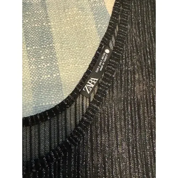 Zara size small bodysuit, sheer, black and gold metallic. - Picture 6 of 7